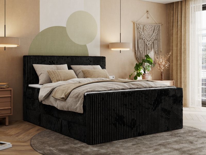 Łóżko kontynentalne MKS Meble TILIANO KING DUO 140x200 H3 czarny sztruks 1szt.