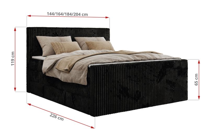 Łóżko kontynentalne MKS Meble TILIANO KING DUO 140x200 H3 czarny sztruks 1szt.