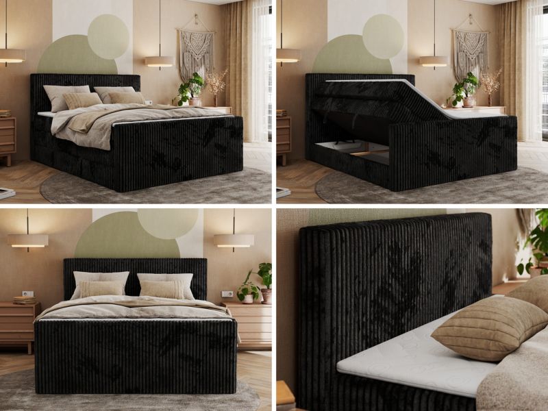 Łóżko kontynentalne MKS Meble TILIANO KING DUO 140x200 H3 czarny sztruks 1szt.