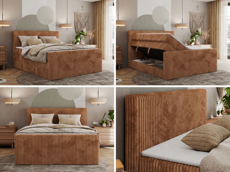 Łóżko kontynentalne MKS Meble TILIANO KING DUO 140x200 H4 pomarańczowy sztruks 1szt.