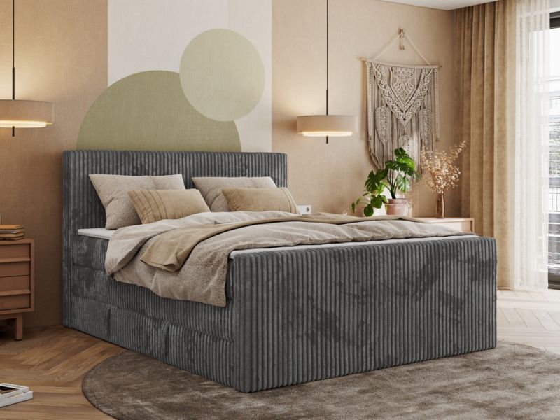 Łóżko kontynentalne MKS Meble TILIANO KING DUO 180x200 H4 szary sztruks 1szt.