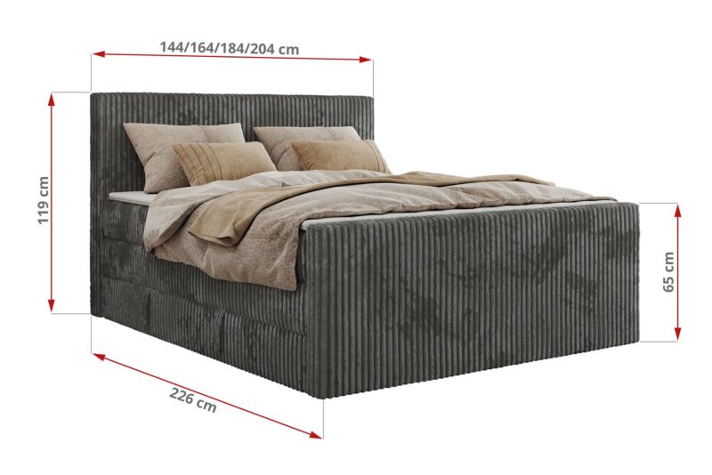 Łóżko kontynentalne MKS Meble TILIANO KING DUO 180x200 H4 szary sztruks 1szt.