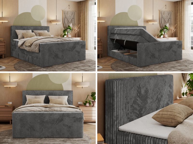 Łóżko kontynentalne MKS Meble TILIANO KING DUO 180x200 H4 szary sztruks 1szt.