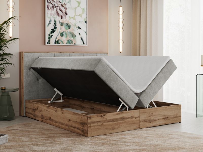 Łóżko kontynentalne MKS Meble VENETO 180x200 H3 jasnoszary struktura 1szt.