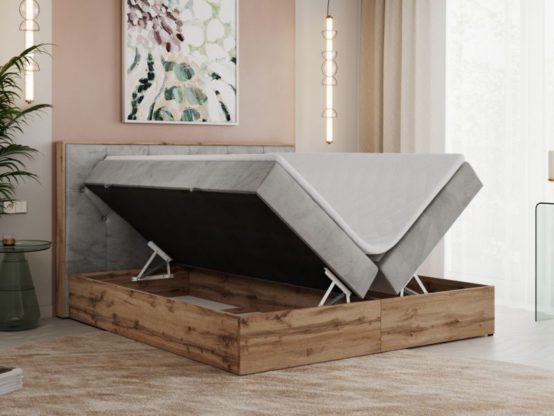 Łóżko kontynentalne MKS Meble VENETO 180x200 H3 jasnoszary welwet 1szt.