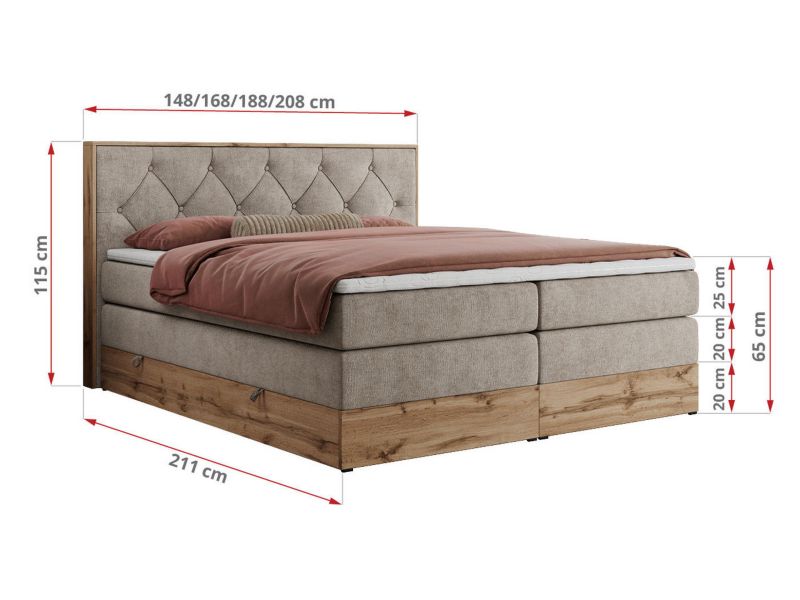 Łóżko kontynentalne MKS Meble VENETO KING 140x200 H3 beżowy struktura 1szt.