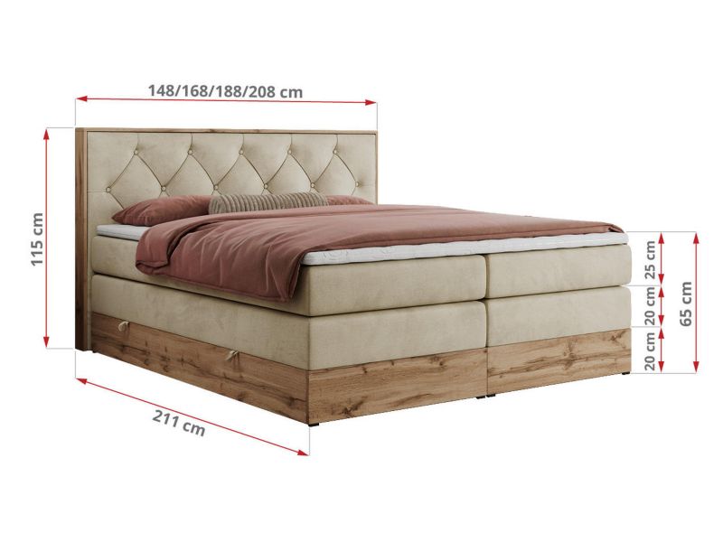 Łóżko kontynentalne MKS Meble VENETO KING 140x200 H3 beżowy welwet 1szt.