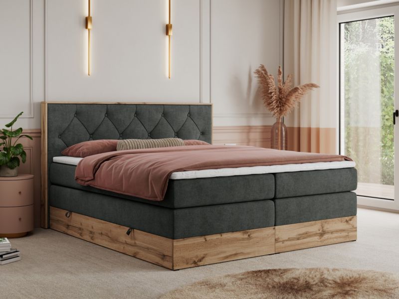 Łóżko kontynentalne MKS Meble VENETO KING 180x200 H3 ciemnoszary struktura 1szt.