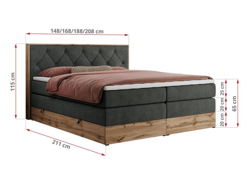 Łóżko kontynentalne MKS Meble VENETO KING 180x200 H3 ciemnoszary struktura 1szt.