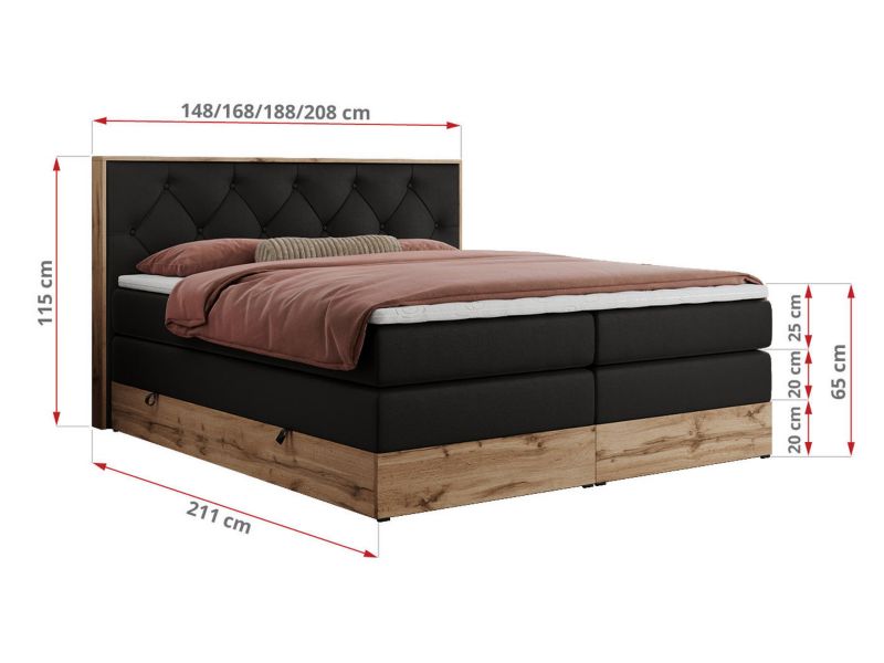 Łóżko kontynentalne MKS Meble VENETO KING 180x200 H4 czarny ekoskóra 1szt.
