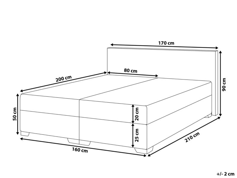 Łóżko kontynentalne tapicerowane 160 x 200 cm czarne President 1 szt.