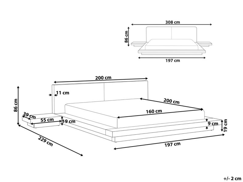 Łóżko LED Zen 160 x 200 cm LED Brązowy 1 szt.