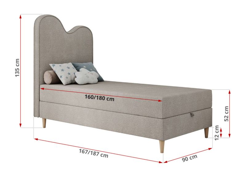 Łóżko młodzieżowe MKS Meble FLOW 90x180 H3 beżowy struktura topper T25 1szt.