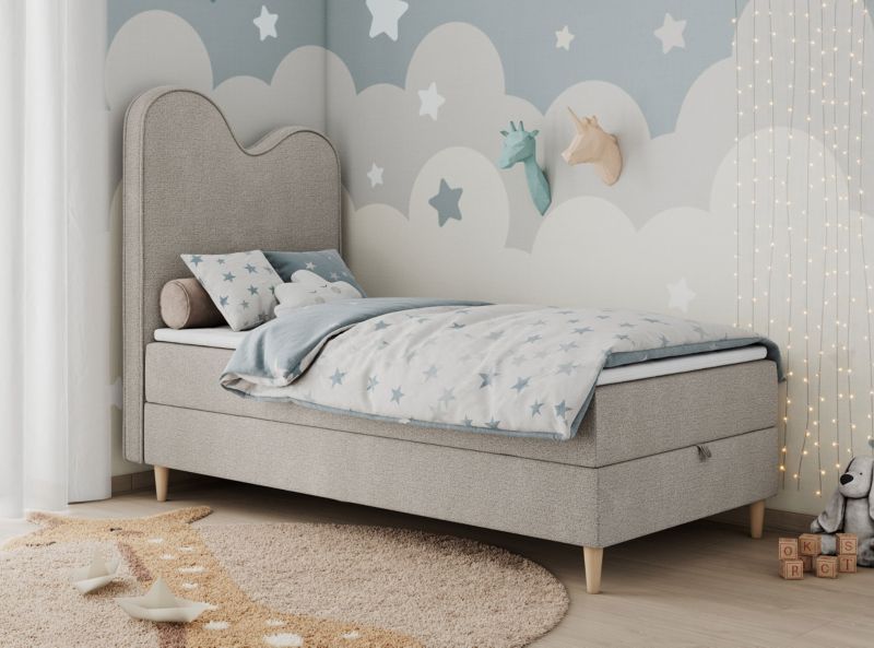 Łóżko młodzieżowe MKS Meble FLOW 90x180 H3 beżowy struktura topper Visco 1szt.
