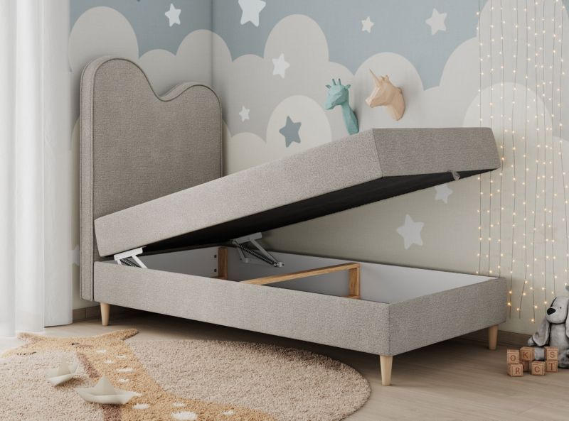 Łóżko młodzieżowe MKS Meble FLOW 90x180 H3 beżowy struktura topper Visco 1szt.
