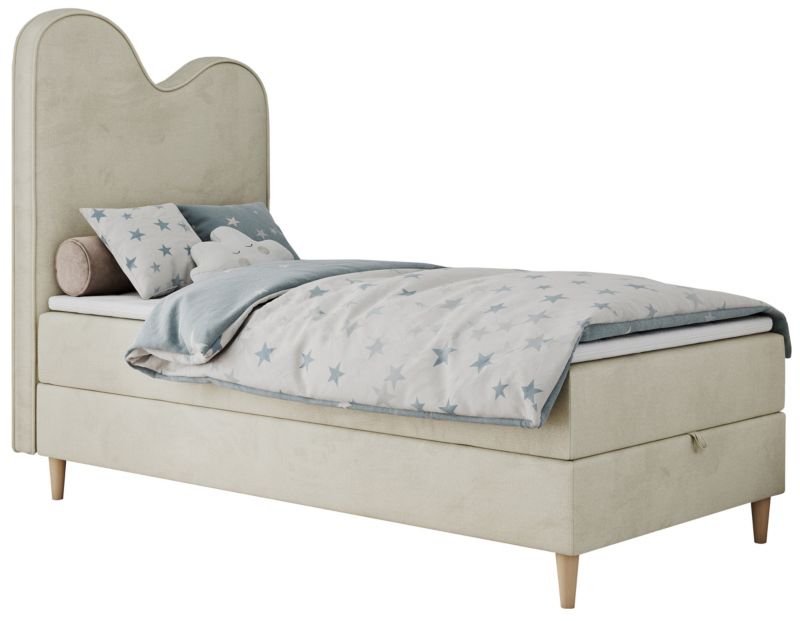 Łóżko młodzieżowe MKS Meble FLOW 90x180 H3 beżowy welwet topper Visco 1szt.