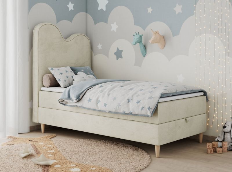 Łóżko młodzieżowe MKS Meble FLOW 90x180 H3 beżowy welwet topper Visco 1szt.