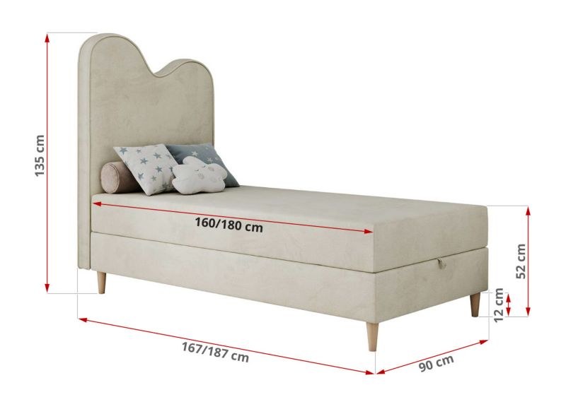 Łóżko młodzieżowe MKS Meble FLOW 90x180 H3 beżowy welwet topper Visco 1szt.