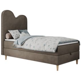 Łóżko młodzieżowe MKS Meble FLOW 90x180 H3 brązowy welwet topper T25 1szt.