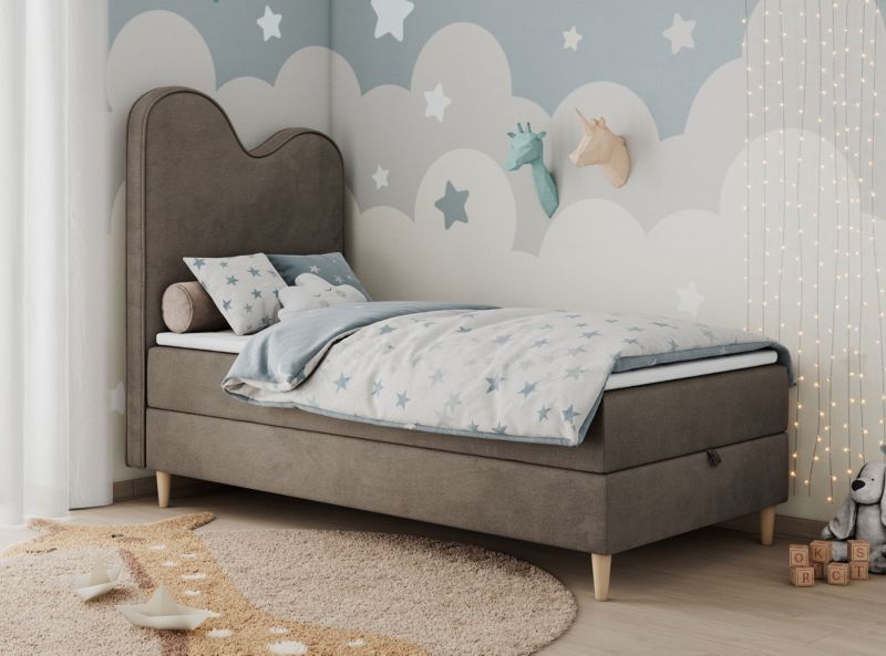 Łóżko młodzieżowe MKS Meble FLOW 90x180 H3 brązowy welwet topper T25 1szt.