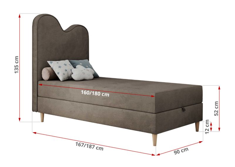Łóżko młodzieżowe MKS Meble FLOW 90x180 H3 brązowy welwet topper T25 1szt.