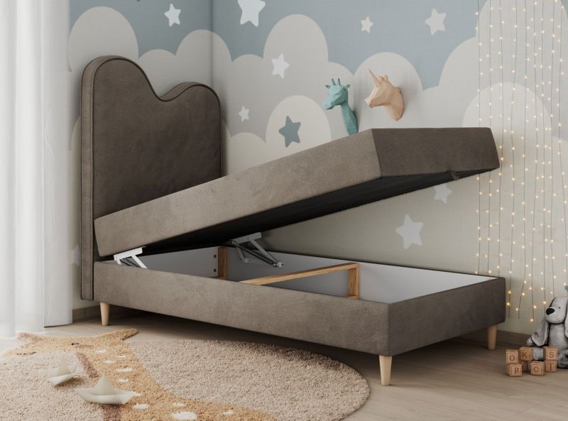 Łóżko młodzieżowe MKS Meble FLOW 90x180 H3 brązowy welwet topper T25 1szt.