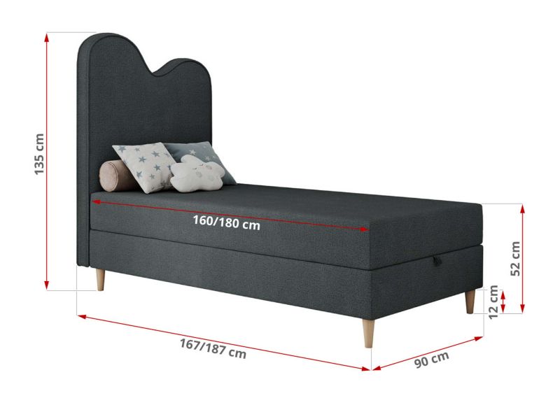 Łóżko młodzieżowe MKS Meble FLOW 90x180 H3 ciemnoszary struktura topper T25 1szt.