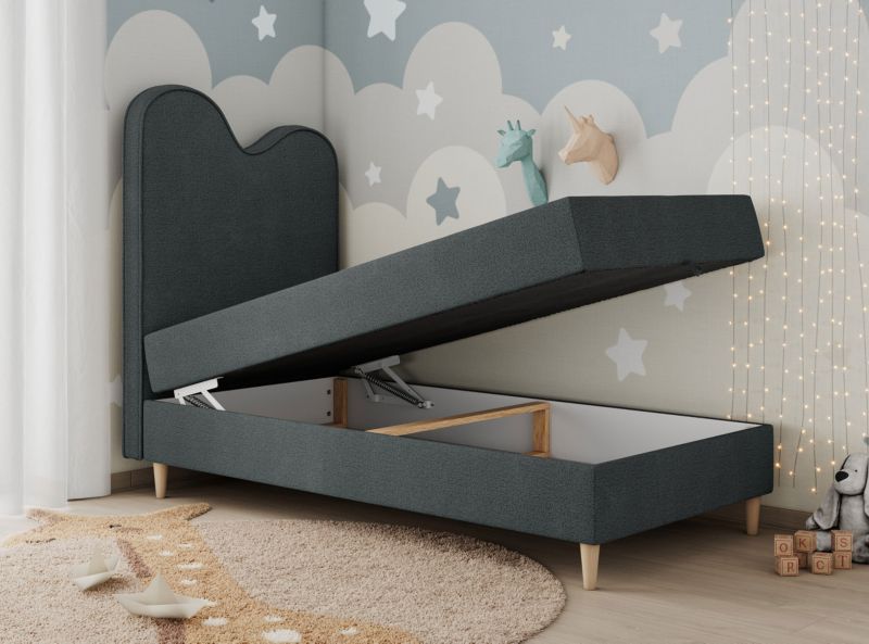 Łóżko młodzieżowe MKS Meble FLOW 90x180 H3 ciemnoszary struktura topper T25 1szt.