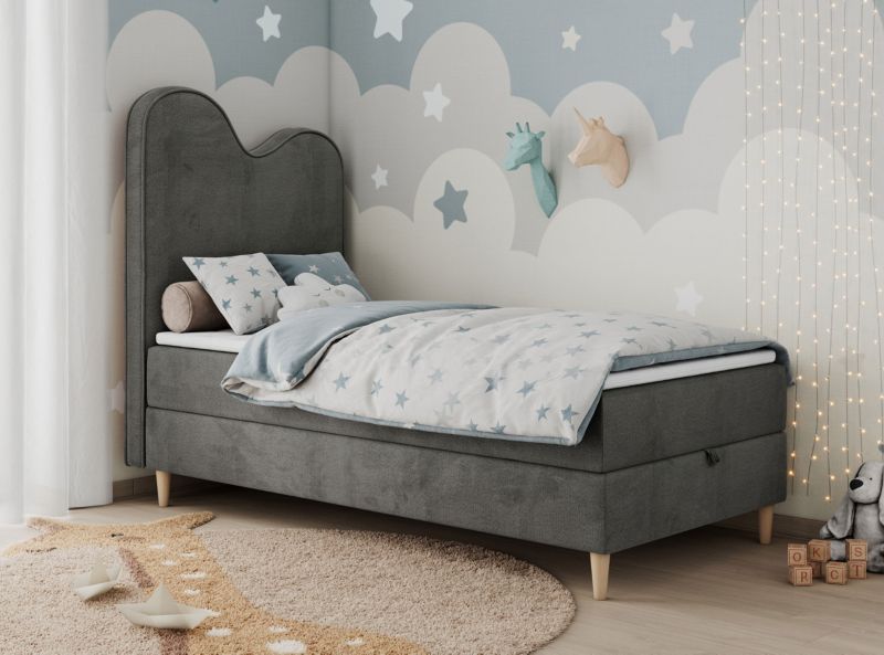 Łóżko młodzieżowe MKS Meble FLOW 90x180 H3 ciemnoszary welwet topper T25 1szt.