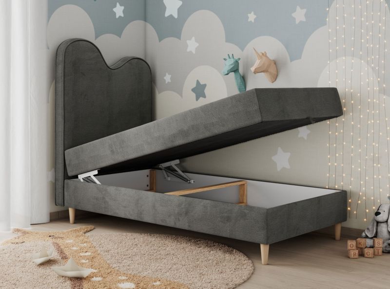 Łóżko młodzieżowe MKS Meble FLOW 90x180 H3 ciemnoszary welwet topper Visco 1szt.