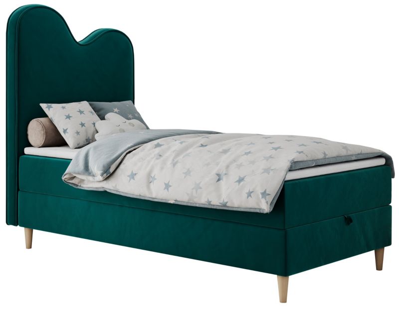 Łóżko młodzieżowe MKS Meble FLOW 90x180 H3 ciemnozielony welwet topper T25 1szt.