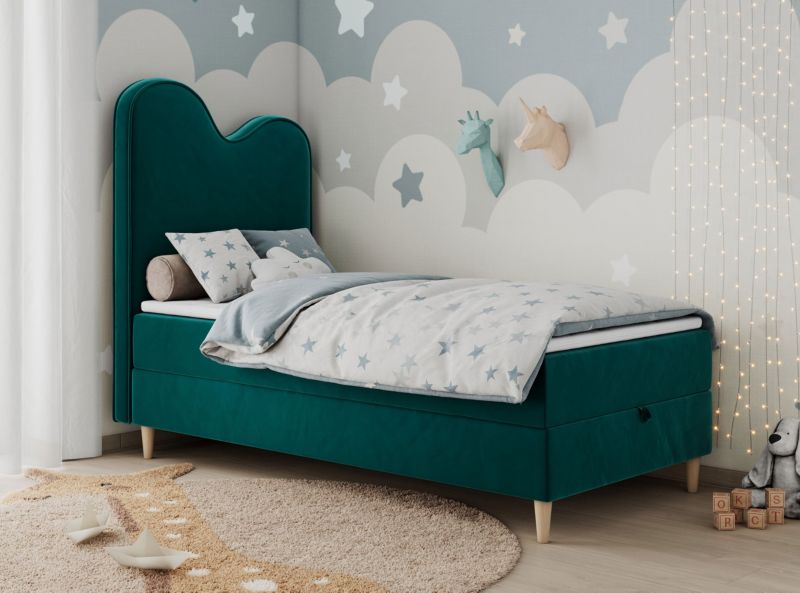 Łóżko młodzieżowe MKS Meble FLOW 90x180 H3 ciemnozielony welwet topper T25 1szt.