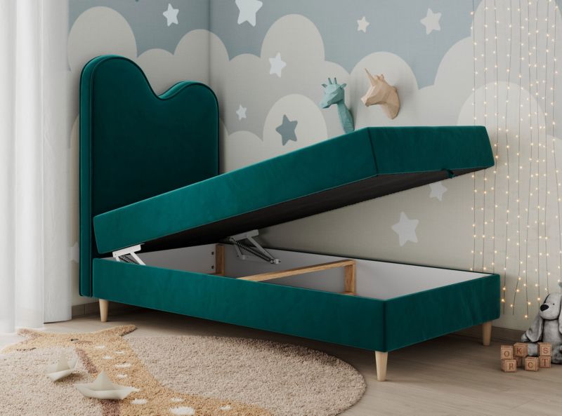 Łóżko młodzieżowe MKS Meble FLOW 90x180 H3 ciemnozielony welwet topper T25 1szt.