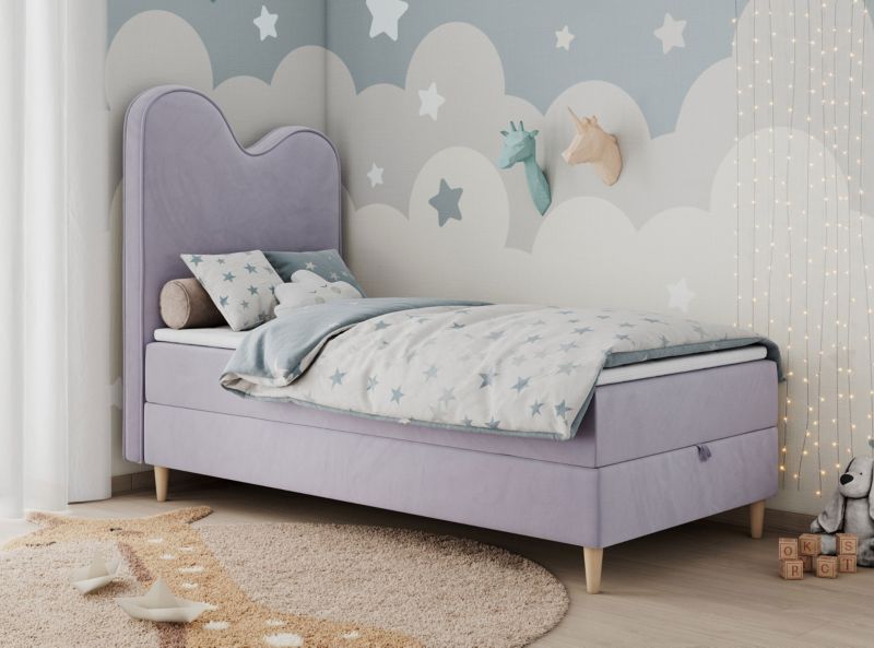 Łóżko młodzieżowe MKS Meble FLOW 90x180 H3 fioletowy welwet topper T25 1szt.