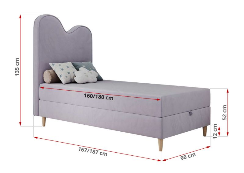Łóżko młodzieżowe MKS Meble FLOW 90x180 H3 fioletowy welwet topper Visco 1szt.
