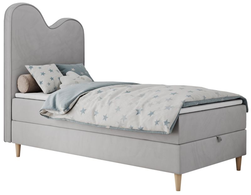 Łóżko młodzieżowe MKS Meble FLOW 90x180 H3 jasnoszary welwet topper Visco 1szt.