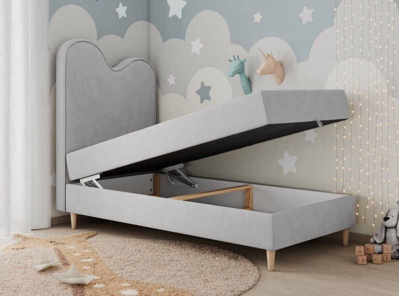 Łóżko młodzieżowe MKS Meble FLOW 90x180 H3 jasnoszary welwet topper Visco 1szt.