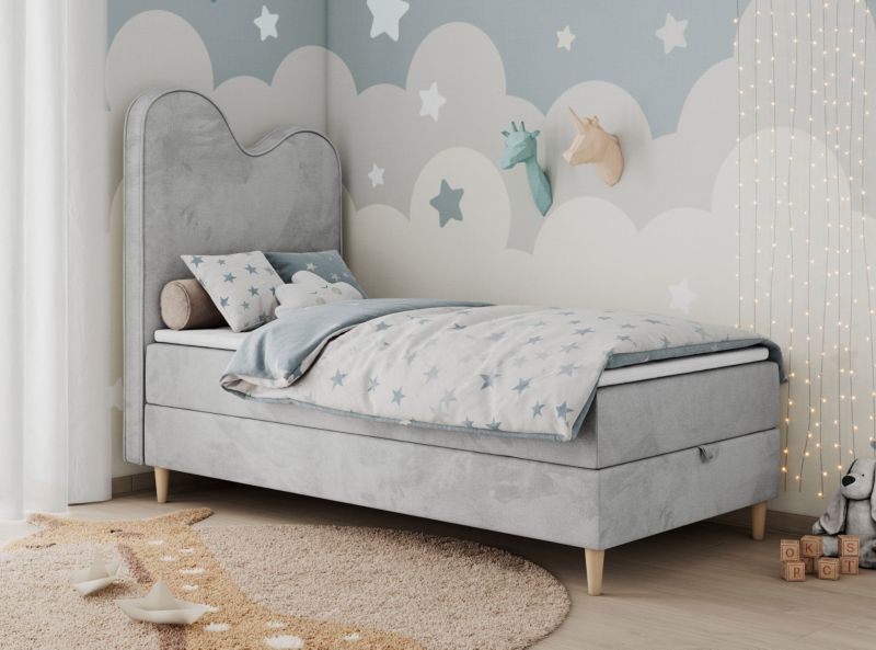 Łóżko młodzieżowe MKS Meble FLOW 90x180 H3 jasnoszary welwet topper Visco 1szt.