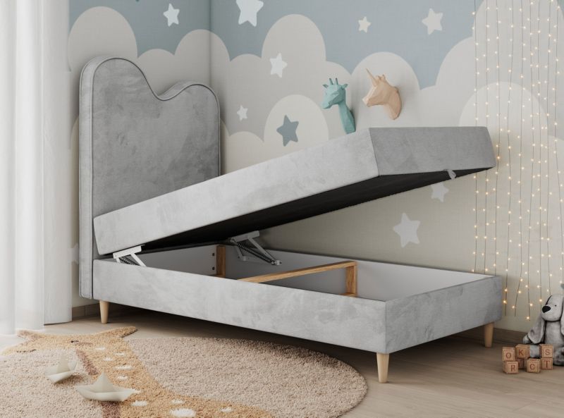 Łóżko młodzieżowe MKS Meble FLOW 90x180 H3 jasnoszary welwet topper Visco 1szt.