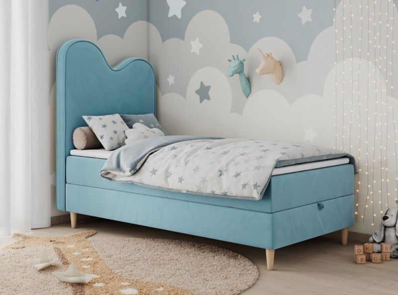 Łóżko młodzieżowe MKS Meble FLOW 90x180 H3 niebieski welwet topper T25 1szt.