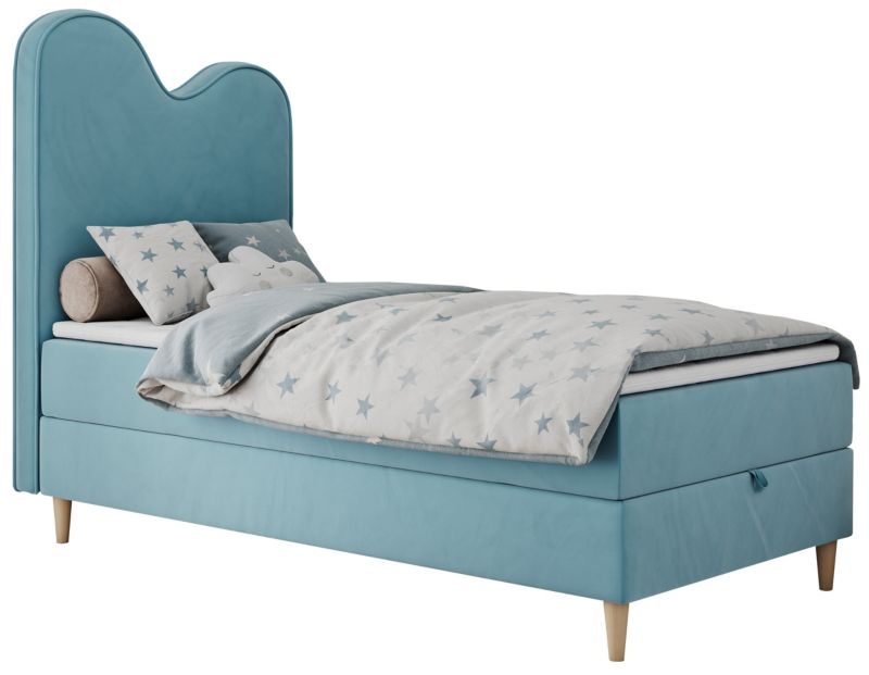 Łóżko młodzieżowe MKS Meble FLOW 90x180 H3 niebieski welwet topper Visco 1szt.