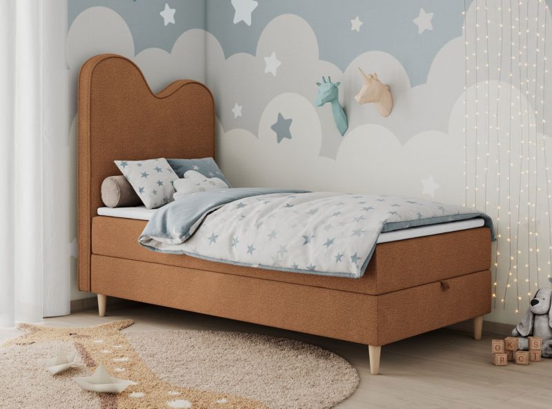 Łóżko młodzieżowe MKS Meble FLOW 90x180 H3 pomarańczowy struktura topper T25 1szt.