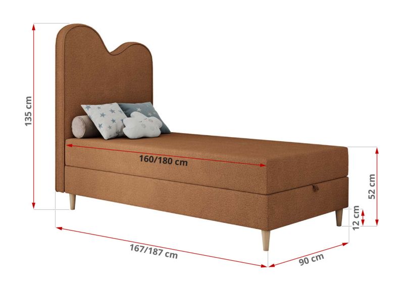 Łóżko młodzieżowe MKS Meble FLOW 90x180 H3 pomarańczowy struktura topper T25 1szt.
