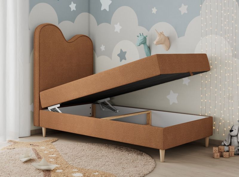 Łóżko młodzieżowe MKS Meble FLOW 90x180 H3 pomarańczowy struktura topper T25 1szt.