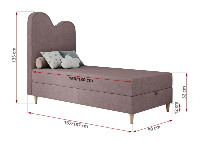 Łóżko młodzieżowe MKS Meble FLOW 90x180 H3 różowy struktura topper T25 1szt.