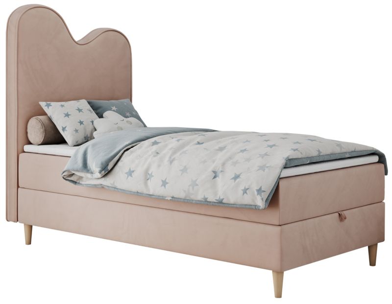 Łóżko młodzieżowe MKS Meble FLOW 90x180 H3 różowy welwet topper T25 1szt.