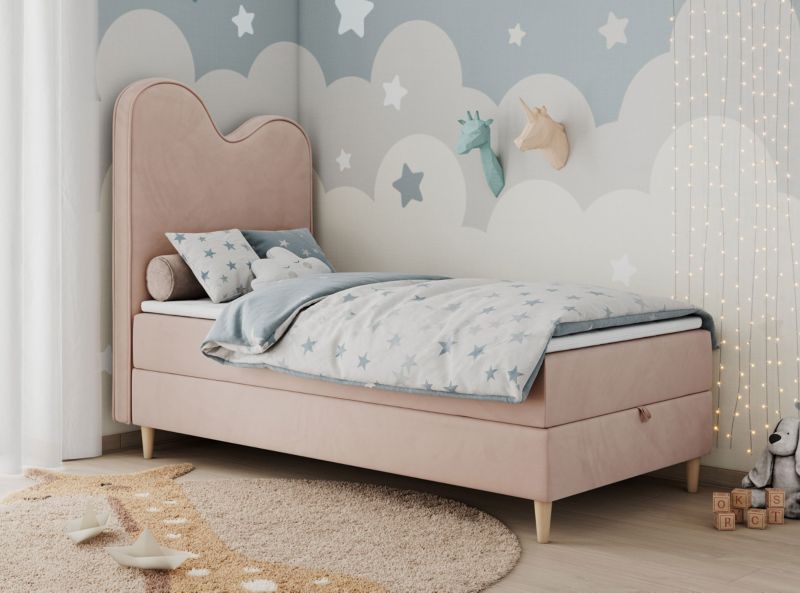Łóżko młodzieżowe MKS Meble FLOW 90x180 H3 różowy welwet topper T25 1szt.