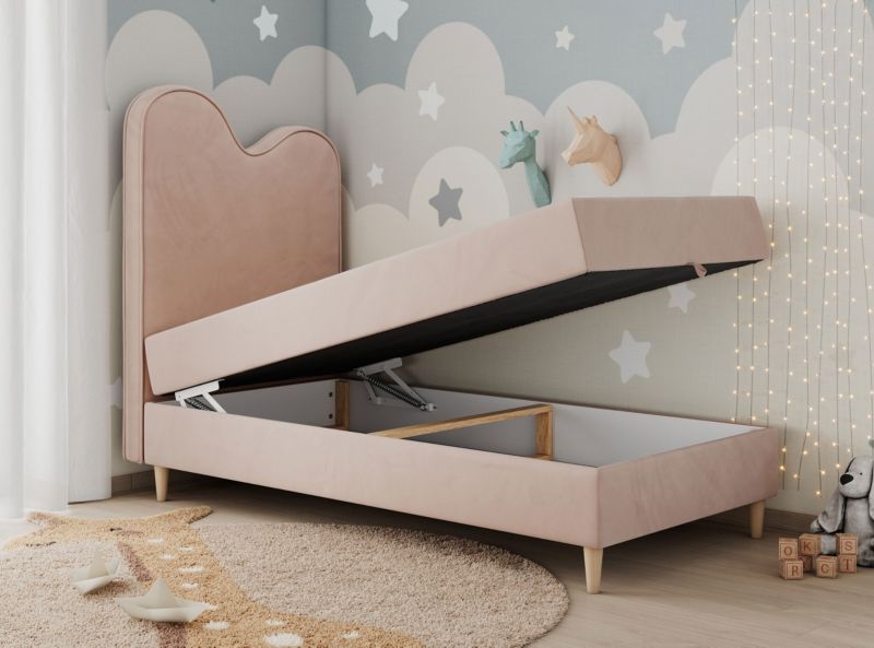 Łóżko młodzieżowe MKS Meble FLOW 90x180 H3 różowy welwet topper T25 1szt.