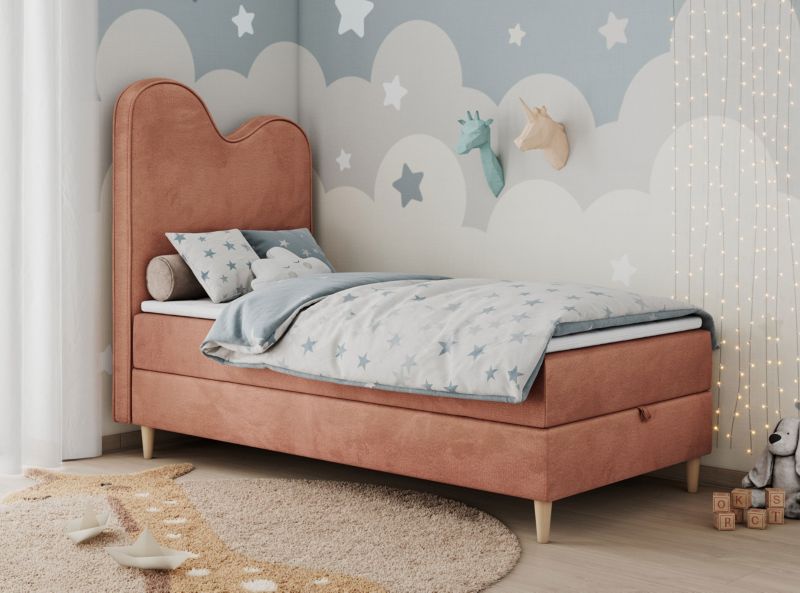 Łóżko młodzieżowe MKS Meble FLOW 90x180 H3 różowy welwet topper Visco 1szt.