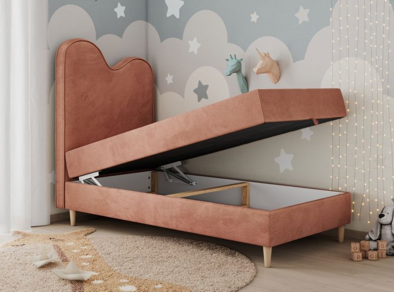 Łóżko młodzieżowe MKS Meble FLOW 90x180 H3 różowy welwet topper Visco 1szt.